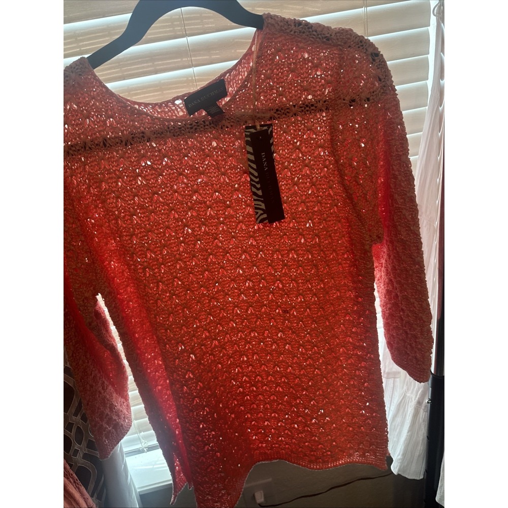 Dana Buchman "Maitai Coral" Crochet Knit XLPullover Sweater NWTs - Picture 2 of 8